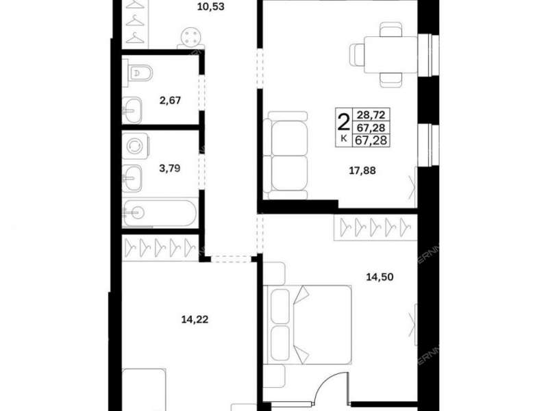 двухкомнатная квартира в границах улиц Страж Революции, Гвардейцев, 50-летия Победы, Евгения Никонова, 17
