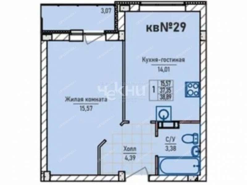 однокомнатная квартира в новостройке в Инженерном проезде