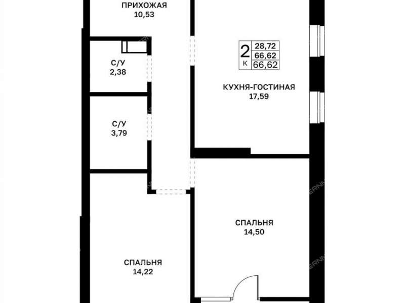 двухкомнатная квартира в новостройке в границах улиц Страж Революции, Гвардейцев, 50-летия Победы, Евгения Никонова, 17