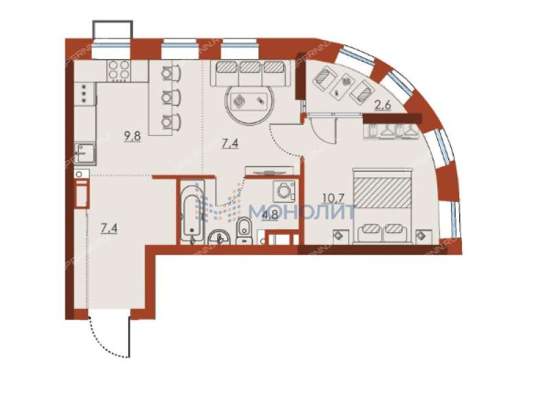 однокомнатная квартира на улице Октябрьской Революции