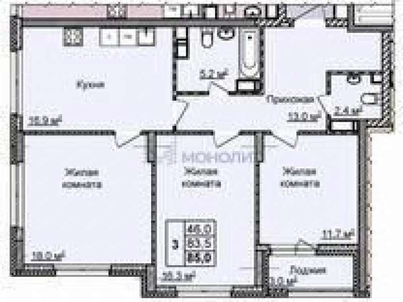 трёхкомнатная квартира на улице Академика Чазова дом 1