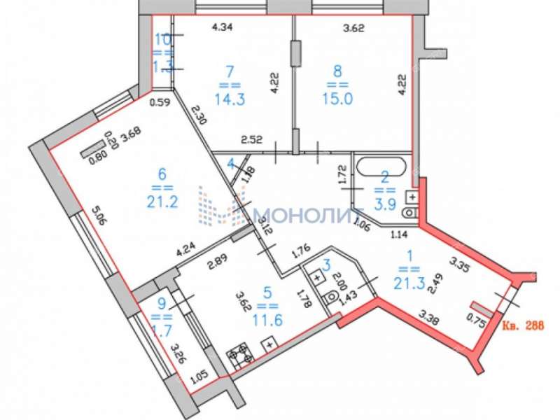 трёхкомнатная квартира на улице Владимира Высоцкого дом 1