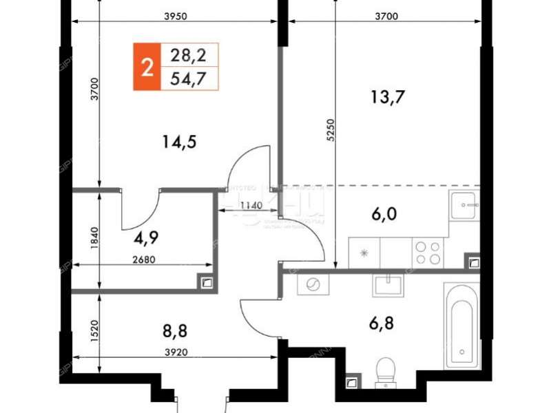 двухкомнатная квартира в новостройке на Черниговской улице