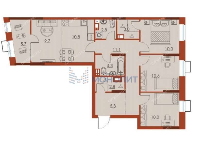 трёхкомнатная квартира на улице Октябрьской Революции