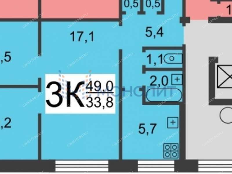 трёхкомнатная квартира на улице Пермякова дом 6