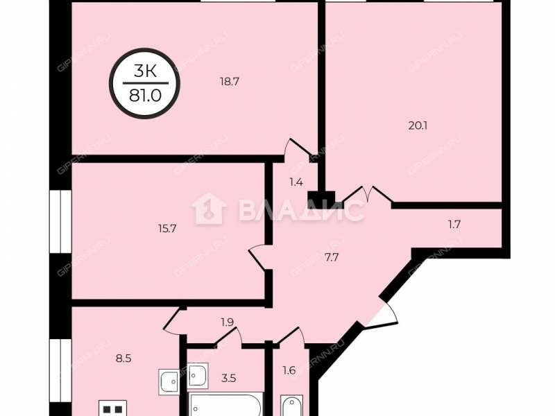 трёхкомнатная квартира на улице 50-летия Победы дом 6/2